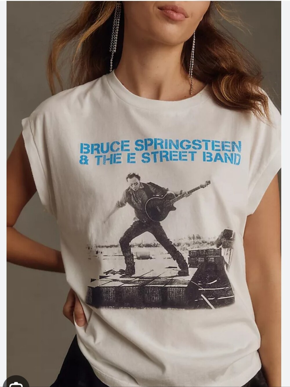 Letluv White Graphic Muscle Tank Top - Bruce Springsteen Print